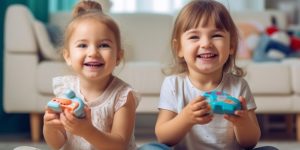 toddler playing with toys